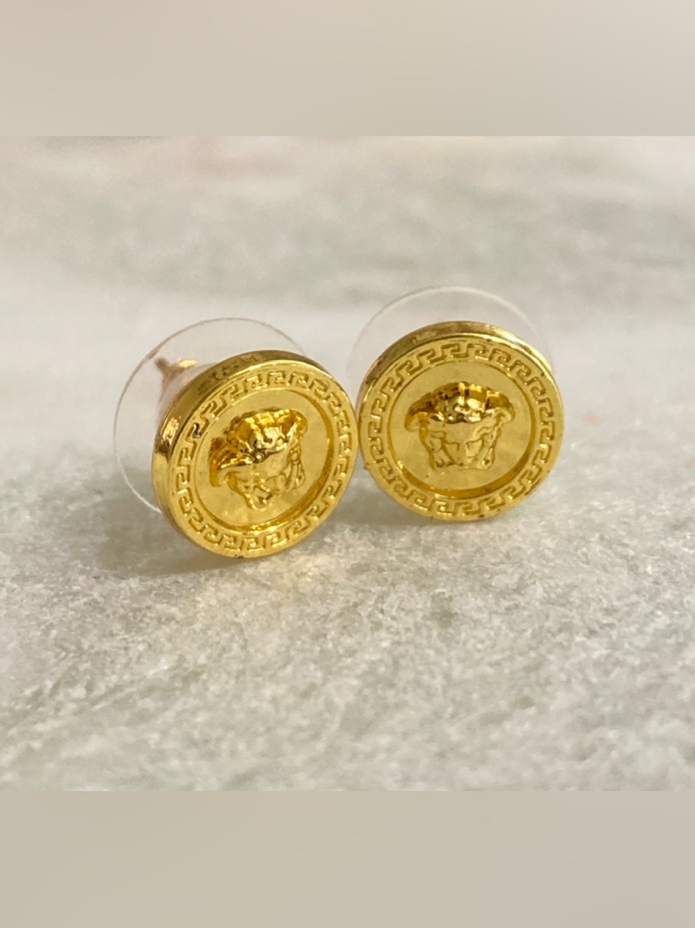 Versace Gold Medusa Coin Stud Earrings